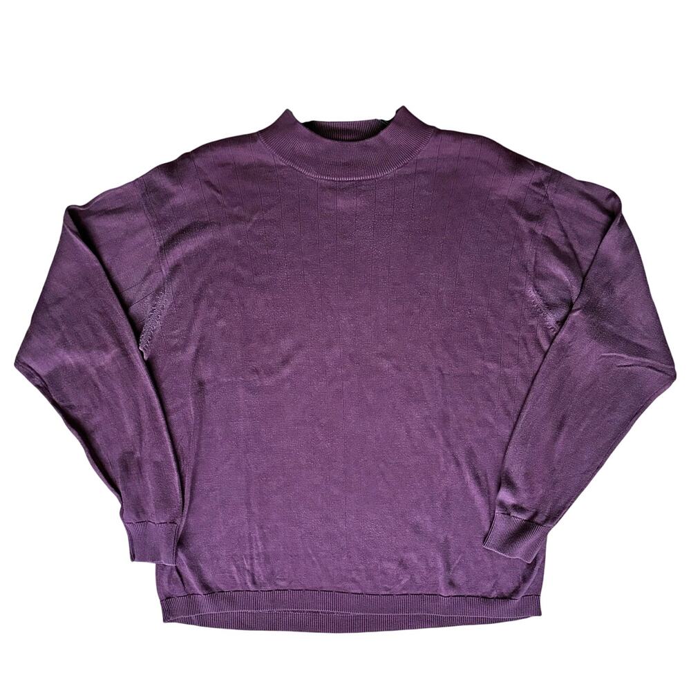 Murano 100% Silk Mock Neck Sweater Men's Large Burgundy Long Sleeve Pullover